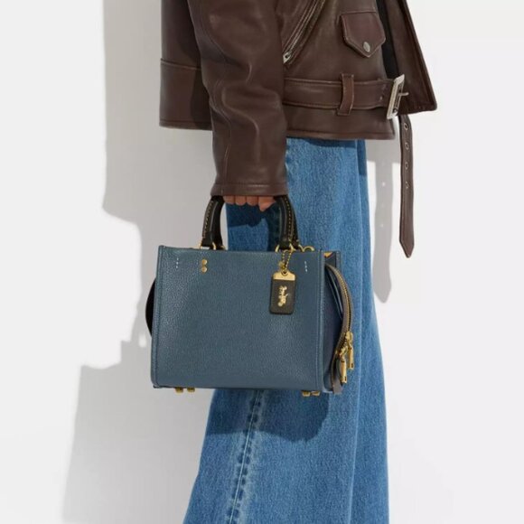 NWT Coach Rogue Bag 25 In Regenerative Leather Dark Denim Purse handbag Blue - Picture 4 of 13